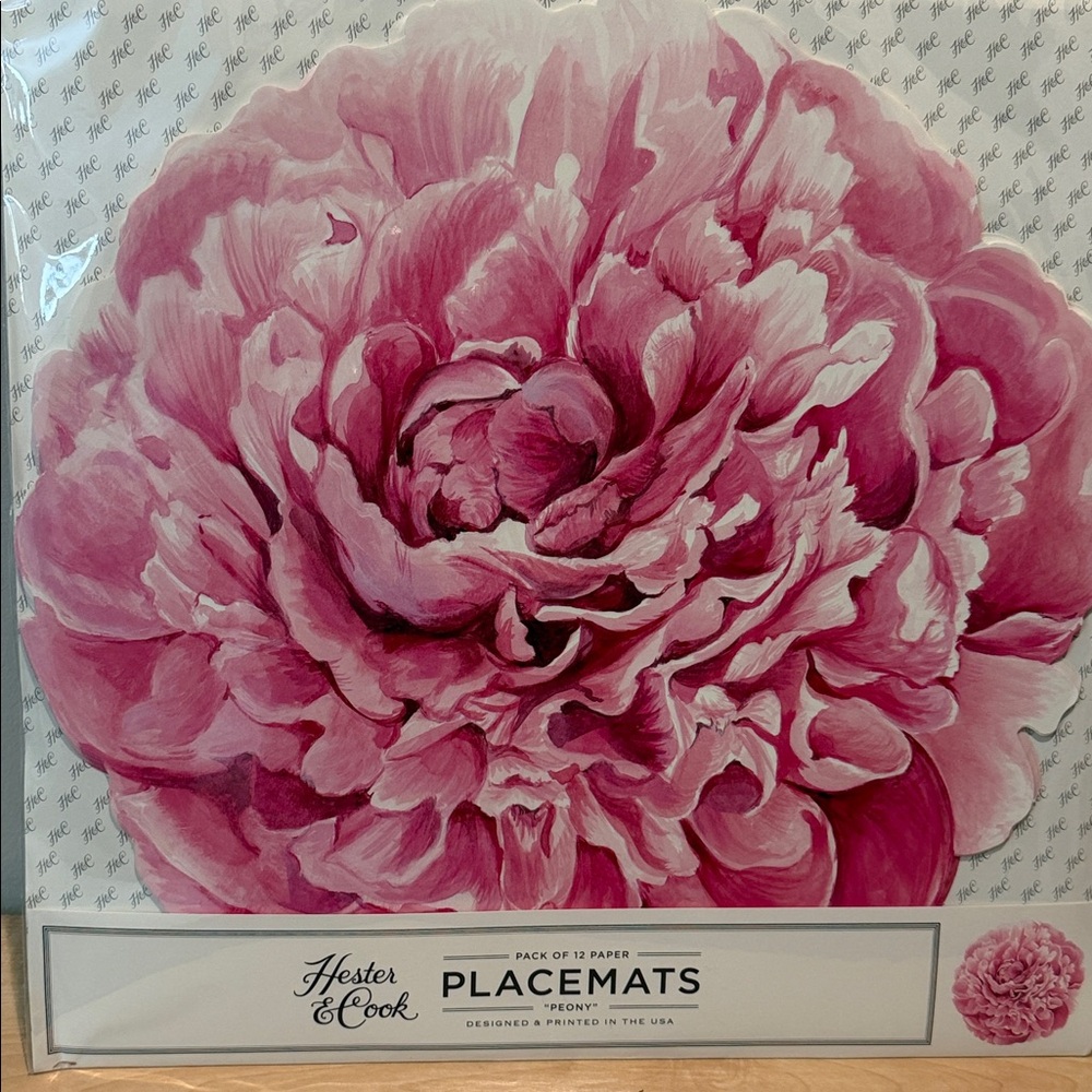 Hester and Cook Peony Die Cut 16" x 16" Placemat 12 Count